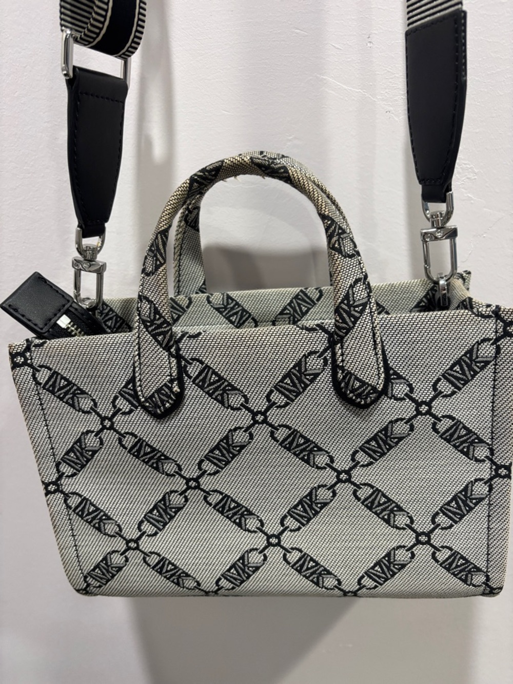 Michael Kors Cream & Black Logo Mini Tote with Striped Strap - Picture 3 of 4